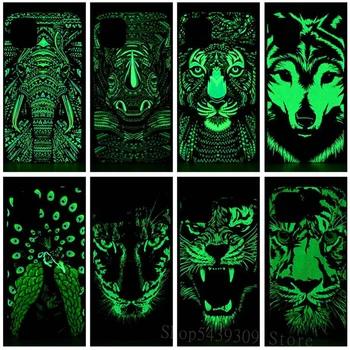 Moda Leão Lobo Tigre Escuro Luminosa Caso de TPU Para iPhone 6 6 7 8 Plus 11 12 Pro X XS MAX XR Brilho A Noite Macio da Tampa do Telefone