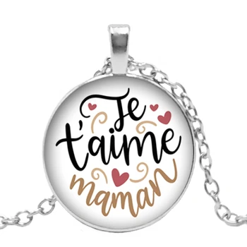 Moda 2019 Novo Colar feito a mão da Mamãe Je t'Aime De Tout Mon Couer de Vidro Colar Pingente Para Enviar Um Presente para a Mãe