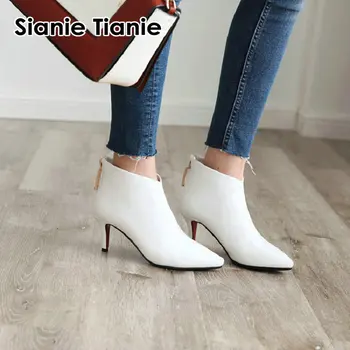 Sianie Tianie 2020 alta qualidade mulher sapatos branco vermelho preto agulha ankle boots para mulheres finas e salto alto botas de inverno tamanho 43