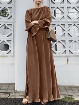 Mulheres Abaya Muçulmano Vestido Longo Kaftan Dubai Hijab Manto Femme Musulmane Sólida Grande Balanço Vestidos De Ramadã Islâmico Roupas Abayat