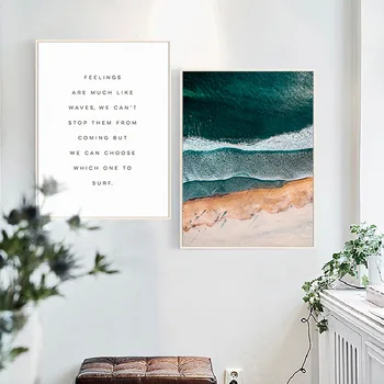 HAOCHU Nórdicos Tela de Pintura, Sala de estar Decorativa Cartazes Modernos Simples Paisagem Fotografia Criativa Ondas do Mar Escrita