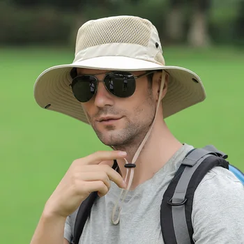 Ao ar livre Proteção UV, Chapéu de Sol Para os Homens as Mulheres de Malha Respirável Balde de Chapéus de Verão Masculino de Aba Larga Caminhada de Pesca Chapéu Panamá Caps