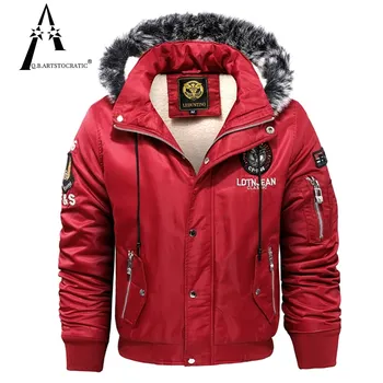Espessura de Revestimento de moda tamanho grande Chapéu Destacável de Inverno, parkas quentes dos homens de preto azul vermelho de algodão acolchoado jaqueta casaco de veludo