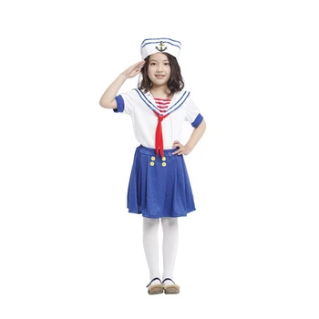 Criança Crianças Branco Marinheiro Fantasia de Menina Militares da Marinha, o Partido do Vestido Extravagante Roupa para Meninas de Halloween Purim Fantasias de Carnaval
