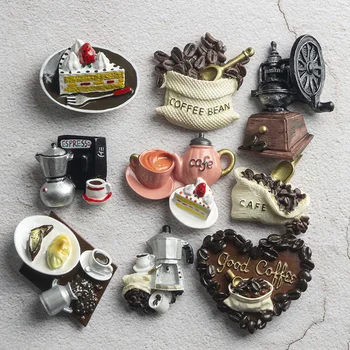 Nordic ins decoração home 3D alimentos macarone de café, frigorífico colar magnético do bolo do Café de chaleira ímã de geladeira coleta presentes