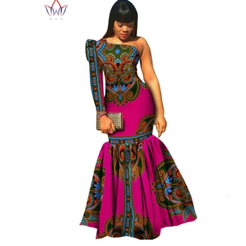 Tamanho do material de Baixo Preço Mulheres Africanas-se Dashiki, Vestidos Africana Bazin Riche Vestido para as Mulheres de Algodão de Impressão de Sereia Vestido Longo WY346