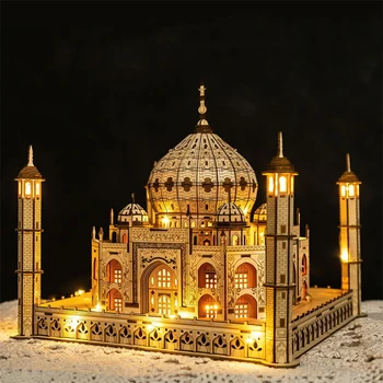 DIY de Madeira 3D Taj Mahal em Miniatura Kit de Construção de Famosos do Mundo da Arquitetura com a Luz de Quebra-cabeça, Brinquedos para Crianças, Presentes de Natal