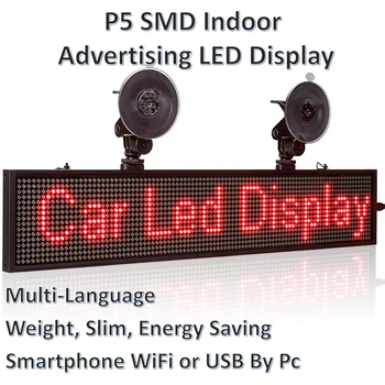 12V do Veículo Tela de LED Indoor sem Fio APP Programável Rolagem Mensagem em Vermelho Carro Conselho P5MM SMD Multi-idioma 50cm