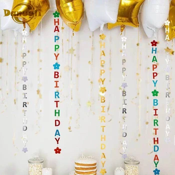 O ouro e a prata feliz aniversário bandeirolas de festa de aniversário decoração baby show de aniversário da bandeira cia de decoração