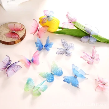 25 pcs de strass Colorido impressão de tule borboleta Mori tridimensional acessórios de cabelo material antigo acessórios de vestuário