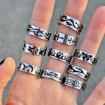 Nova Moda Legal Hiphop Punk Fogo de Aço Inoxidável Borboleta Banda Anéis Vintage Goth Anéis para as Mulheres, os Homens do Presente Jóia