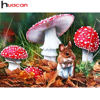 Huacan 5d Diamante Pintura Completa da Broca de Cogumelos Naturais Mosaico Mouse Bordado de Ponto de Cruz, Decoração Home