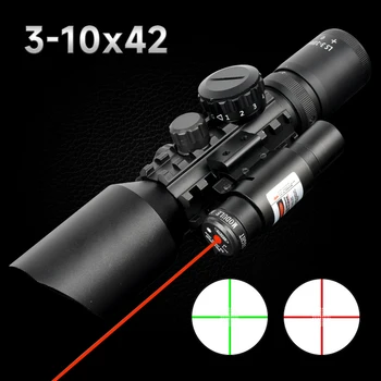 3-10x42E M9 Tático Óptico Riflescope com Visão Laser Vermelho Vermelho Verde Iluminado Combinação de Caça Escopos Picatinny de Montagem