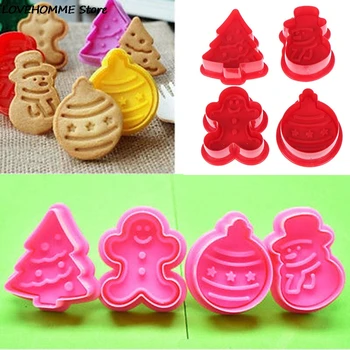 4 Pcs/Set 3D de Natal Cortadores de Cookie Cookie Selo Biscoito Molde Cookie Êmbolo Cortador de DIY Cozimento Molde de Gengibre Casa