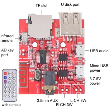 Receptor de Áudio Bluetooth Placa de Som USB Cartão 3Wx2 Amplificador de Suporte do Disco de U