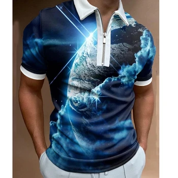 Verão de Homens de Curto Impressão 3D Novo Camisa Polo Manga Listrada de Impressão de Lapela T-shirts para os Homens de Alta Qualidade Casual Top de grandes dimensões