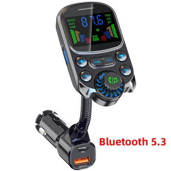 Transmissor FM Bluetooth sem Fio 5.3 Leitor de MP3 do Carro de Mãos Livres do Telemóvel Compatível Pasta de Áudio AUX QC3.0 PD3.0 Carregamento Rápido