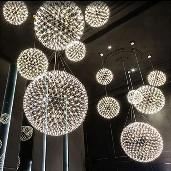 Moderno, Criativo fogo-de-Artifício Pingente de Barra de Luz LED de Bola de Aço Inoxidável Hanging Lamp Para café Café Restaurante Lamparas Brilho Deco