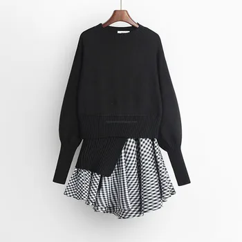 irregualr suéteres femininos Primavera de manga comprida mulheres blusas longas femme patchwork camisola longa