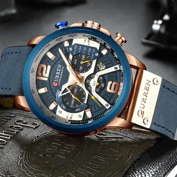CURREN Casual, Esporte de Relógios para os Homens de Azul de melhor Marca de Luxo Militar de Couro do Relógio de Pulso de Homem Relógio de Moda relógio de Pulso Cronógrafo