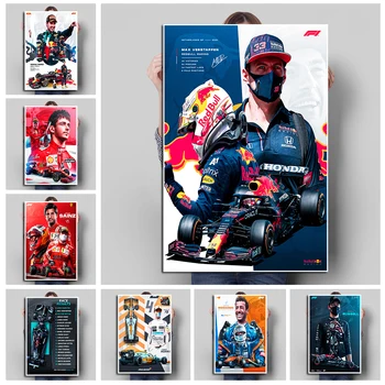 Fórmula 1 Grand Prix Racer Charles Leclerc Retrato Em Cartaz De Corrida Campeão Do Mundo De Verstappen Tela De Pintura, Arte De Parede Quarto Decoração
