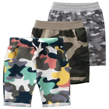 Meninos do verão de Camuflagem Shorts de Algodão, Calças de Crianças Beachwear Crianças Soltas Esporte de Praia, Shorts de Moletom 2-7Y