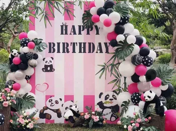 1 Conjunto De Rosa Branca, Vermelha De Bolinhas Ágata Balão Garland Arco Definido Panda De Alumínio De Molde Do Balão Folha Menina De Decoração De Festa De Aniversário