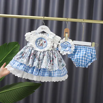 Lolita Vestido de Princesa Crianças espanhola de Vestidos para Bebê Menina Boutique de Roupas de Criança Coelho de Impressão Vintage Vestido Infantil de Aniversário
