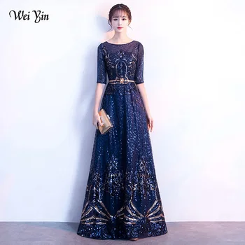 yin wei AE0390 Azul Marinho Longa Noite Vestidos de Mangas Metade Elegante, O decote em Uma linha do Assoalho-Comprimento de Cetim Mãe do Vestido De Noiva