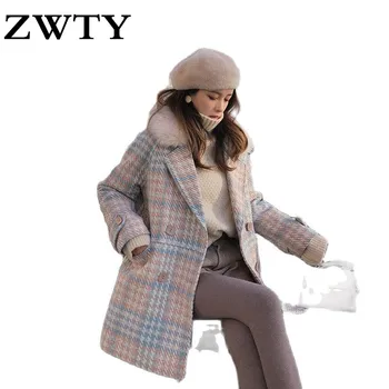 2021 Mulheres Casaco de agasalho de inverno, moda vestuário quente de misturas de lã feminino elegante Double Breasted casaco de lã