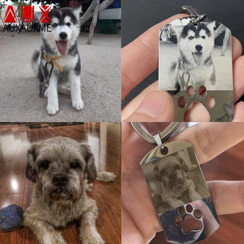 Auxauxme Personalizado Pet Chaveiros Em Aço Inoxidável Gravar Foto Nome De Tag De Cão, Chaveiro Aniversário De Jóias Pet Lover Presentes