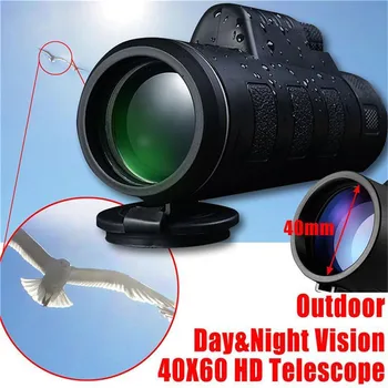 12X50&40X60 Monocular Telescópio, Binóculos Zoom de Foco Verde Filme Óptico Binocular Caça Turismo Escopo Para o Exterior