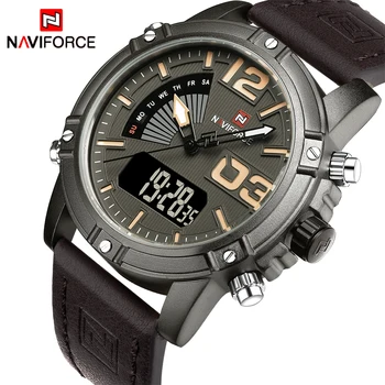 Nova Marca de Luxo NAVIFORCE de Couro dos Homens Militar Relógios de Homens de Quartzo Analógico Digital do Diodo emissor de Esporte Relógio de Pulso relógio masculino