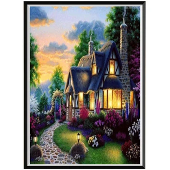 5D DIY diamante pintura casa da paisagem diamante redondo mosaico, casa, decoração artesanal decoração de parede