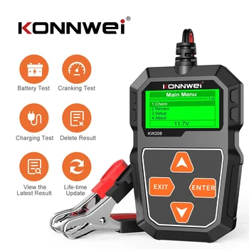 KONNWEI KW208 Carro Testador de Bateria 12V Bateria de Moto Analisador de 100-2000 CCA Carga de Alimentação de Plugue de Carregamento de Arranque e Sistema de Teste de