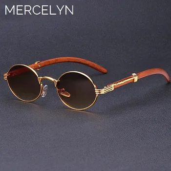 Rodada Vintage Steampunk Óculos de sol para Mulheres Marca de Luxo de Moda de Madeira Óculos Tons