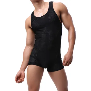 Homens Sexy Roupas Íntimas Collant Bodysuits Esportes Fitness Wrestling Singlet Musculação Macacão Shorts Homme Underwear, Sleepwear