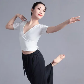 2022 Nova V-pescoço Dança de Mulheres maiores de Adultos Cor Sólida Dança Roupa de Alta Elástica da Base de dados de Camisa Suave Sensação de Formação em Dança de Roupas
