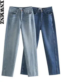 XNWMNZ calça jeans reta com aberturas de alta-cintura das mulheres do vintage perfeita bainhas de calças de brim das Mulheres da moda chique de calças de mulher zip voar 2022