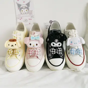 Kawaii Sanrios Série Minha Melodia Cinnamoroll Kuromi Sapatos De Lona De Corte Baixo Aluno Estilo Anime Bonito Meninas Skate Sapatos Cor-De-Rosa