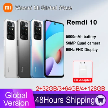 Versão Global Xiaomi Redmi 10 Smartphone Helio G88 MediaTek Octa Core 50MP AI quad câmara 90Hz FHD Exibir Bateria de 5000mAh