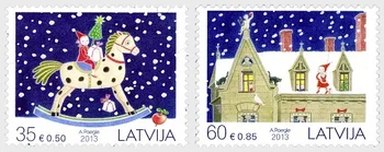 2 PCS,Letónia Pós Carimbo de 2013,Natal Selo Real,Original,Quaility Elevado,Coleção de selos