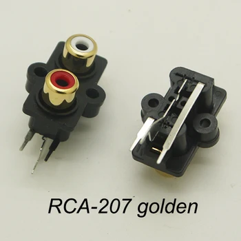 (2PCS/PACK) Montagem em PCB 1 Posição Estéreo de Áudio e Vídeo de Jack RCA Conector Fêmea de DOIS buracos (L+R) RCA-207 Ouro