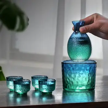 Criativo Saquê Japonês Pote Martelo Padrão De Vidro Pote Amarelo, Vinho, Uísque, Copo De Vinho Quente Malaquita Verde Azul Pote Wineware Presente