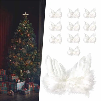 10Pcs Branco Festa de Casamento Vintage de Penas de Asa de Anjo de Asas Árvore de Natal Decoração Ornamento de Suspensão