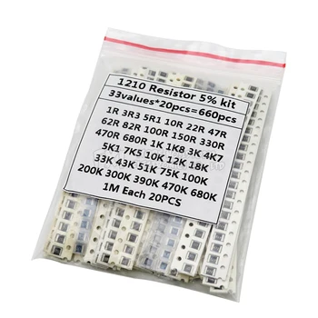 1210 Resistor SMD Kit Kit Sortido de 1ohm-1M ohm hjxrhgal 5% 33values x 20PCS=660PCS Kit DIY