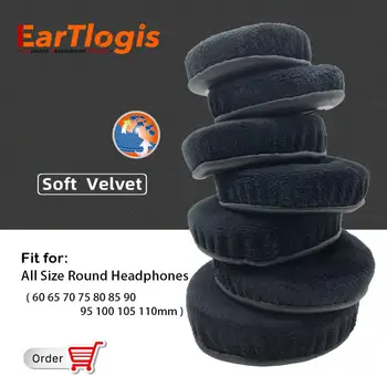 EarTlogis Preto Universal Substituição de Veludo Almofadas de Peças Earmuff Capa de Almofada Copos de almofadas para Todos os Redonda do tamanho de Fones de ouvido