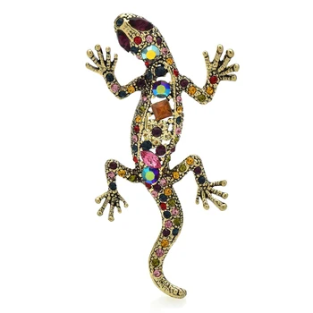 Wuli&bebê Vintage Gecko Broches Para as Mulheres, Homens Beleza Multicor Strass Lagarto Festa Casual Broche Presentes