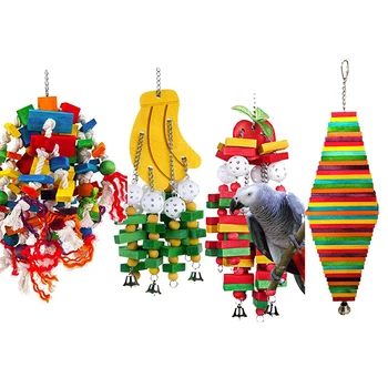 1pc Papagaio de Estimação Brinquedos de Madeira Durável Aves Mastigar Brinquedos Grandes Brinquedos Coloridos para Papagaio Arara de Estimação Pássaro Balanço de Brinquedo Acessórios de Animais de estimação