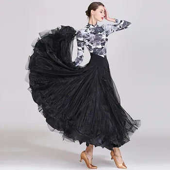 Dança moderna desgaste das mulheres dança de salão trajes de valsa desempenho uniformes baile vestido de tinta da pintura de grande saia vestido de S1870